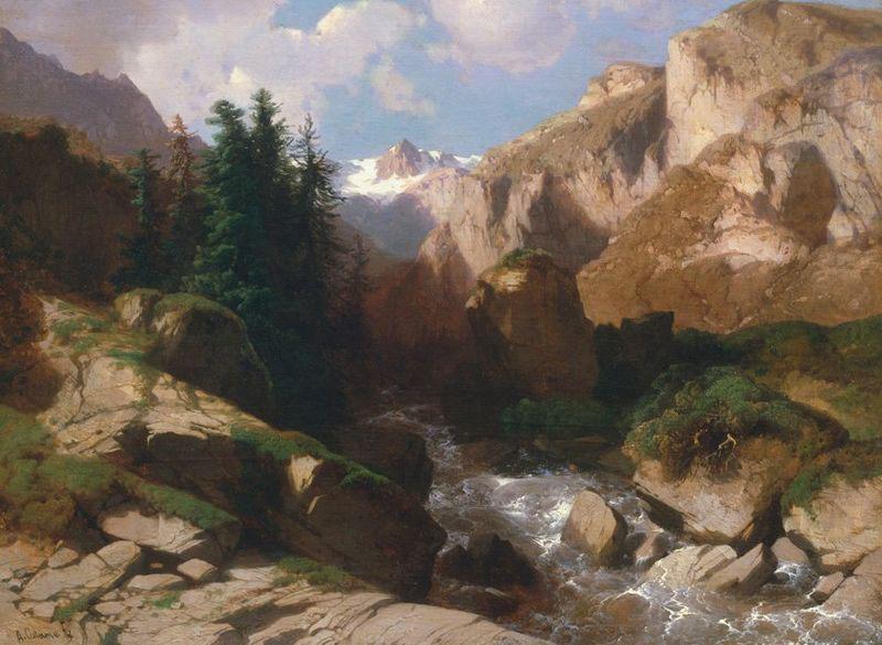 Alexandre Calame Mountain Torrent oil on canvas painting by Alexandre Calame, about 1850-60 china oil painting image
